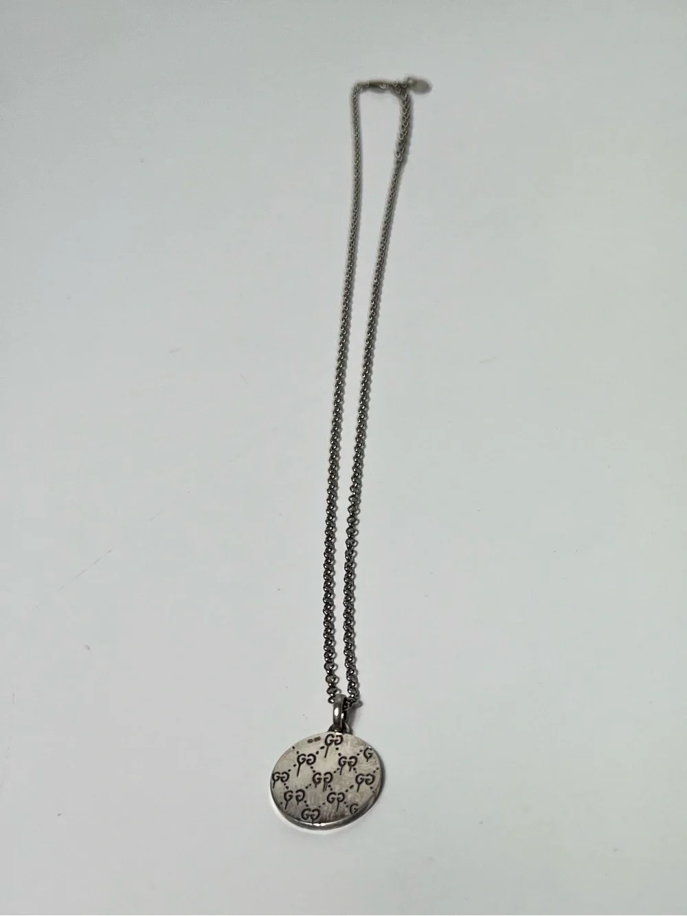 Gucci Ghost Logo Diamond Motif Pendant Sterling Silver 925 Enamel Necklace